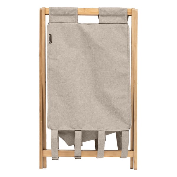 5 FIVE SIMPLY SMART - Panier à linge pliable 50L en Bambou et tissu Gris Beige - large