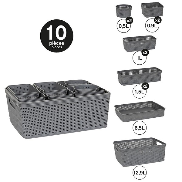 5 FIVE SIMPLY SMART - Set de 10 Paniers organisateurs 6 tailles différentes - large