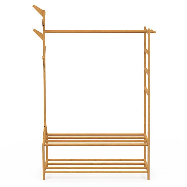 ID MARKET - Portant vêtements bambou RITA avec porte-manteaux et étagères - large