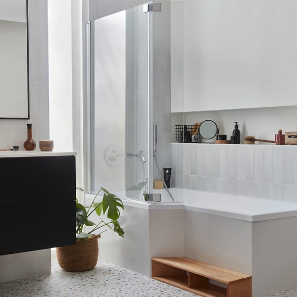 JACOB DELAFON - Baignoire bain douche  Neo 180 x 90 gauche + pare bain + tablier + étagère - large