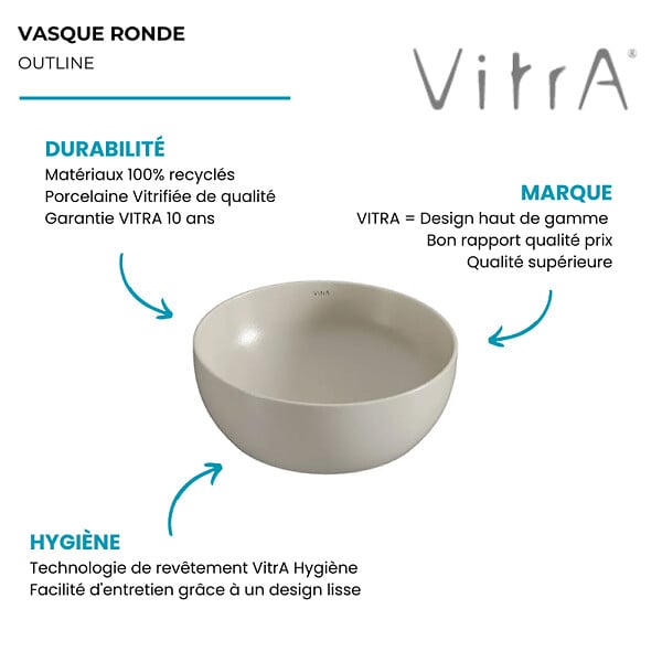VITRA - Vasque ronde recyclée VitrA Outline compact beige mat 41x41 cm - large