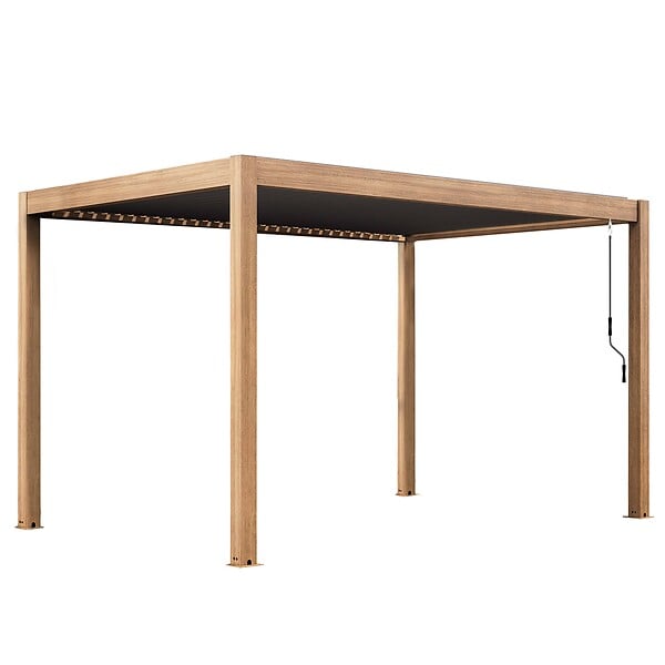 OVIALA - Pergola bioclimatique autoportée 3x4 m et 2 stores bois gris - Athenes - large