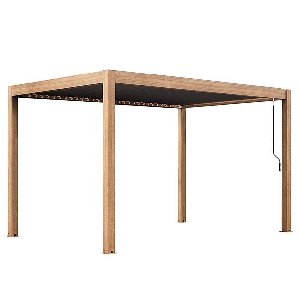 OVIALA - Pergola bioclimatique autoportée 3x4m et 3 stores bois gris - Athenes - large