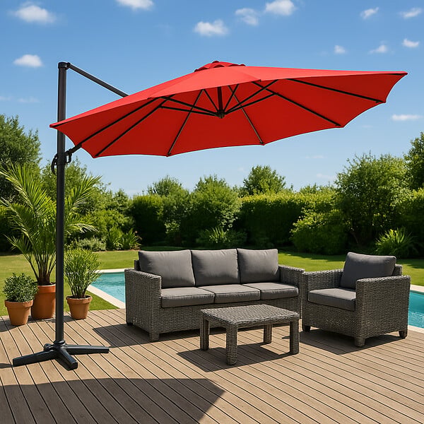 CONCEPT USINE - Parasol  terracotta droit rond 3,5 x 3,5 m rotatif à 360 CASTILLO - large