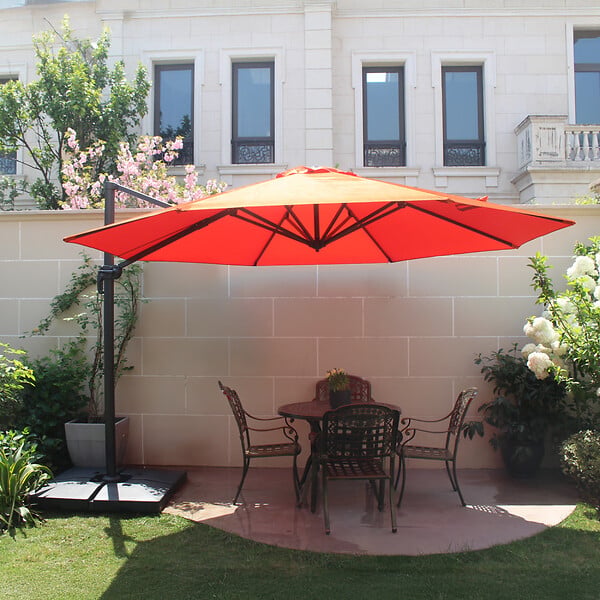 CONCEPT USINE - Parasol  terracotta droit rond 3,5 x 3,5 m rotatif à 360 CASTILLO - large