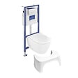 VILLEROY ET BOCH - Pack WC sans bride  Subway 2.0 abattant frein de chute + bâti-support sol et mur+ plaque blanche + Tabouret blanc - vignette