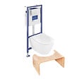 VILLEROY ET BOCH - Pack WC sans bride  Subway 2.0 abattant frein de chute + bâti-support sol et mur+ plaque Chromé mat +Tabouret bois - vignette