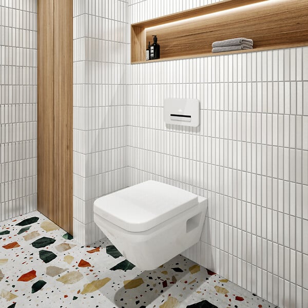 VILLEROY ET BOCH - Pack WC suspendu sans bride Architectura Twistflush [e³] rectangle + bâti-support sol et mur + plaque blanc - large
