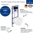 VILLEROY ET BOCH - Pack WC sans bride  Subway 2.0 abattant frein de chute + bâti-support sol et mur+ plaque noir mat + Tabouret blanc - vignette