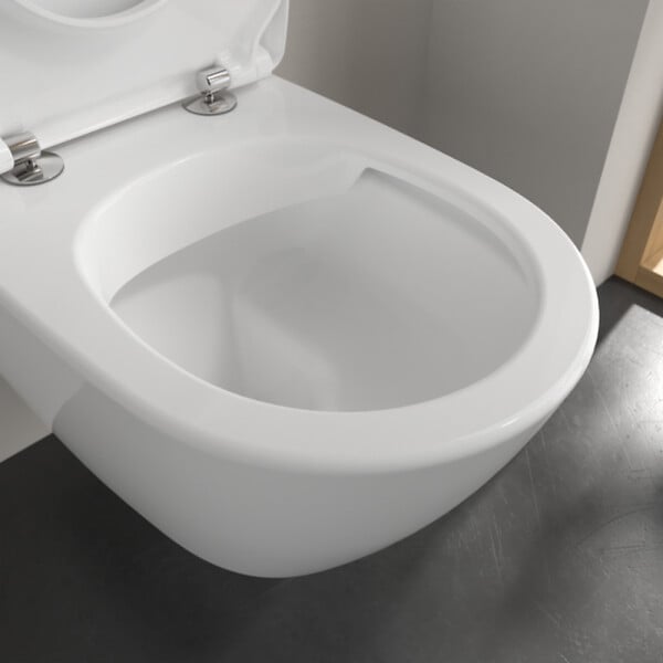 VILLEROY ET BOCH - Pack WC sans bride  Subway 2.0 abattant frein de chute + bâti-support sol et mur+ plaque noir mat + Tabouret blanc - large