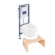 VILLEROY ET BOCH - Pack WC sans bride  Subway 2.0 abattant frein de chute + bâti-support sol et mur + plaque Chromé + Tabouret bois - vignette