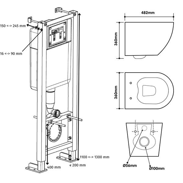 SIAMP - Pack WC suspendu gain de place bâti universel SIAMP + cuvette sans bride vortex Turbi - large
