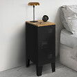 ID MARKET - Lot de 2 tables de chevet étroites ESTER 1 porte métal noir plateau façon hêtre design industriel - vignette