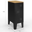 ID MARKET - Lot de 2 tables de chevet étroites ESTER 1 porte métal noir plateau façon hêtre design industriel - vignette