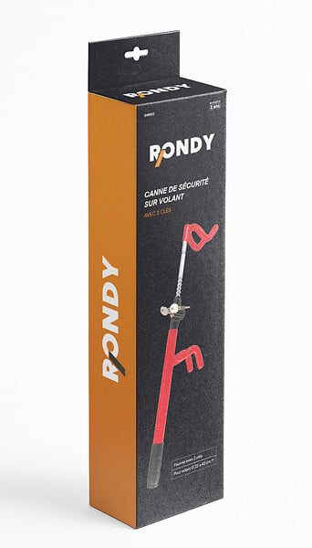 RONDY - Canne de sécurité sur volant - Acier - Antivol auto - large
