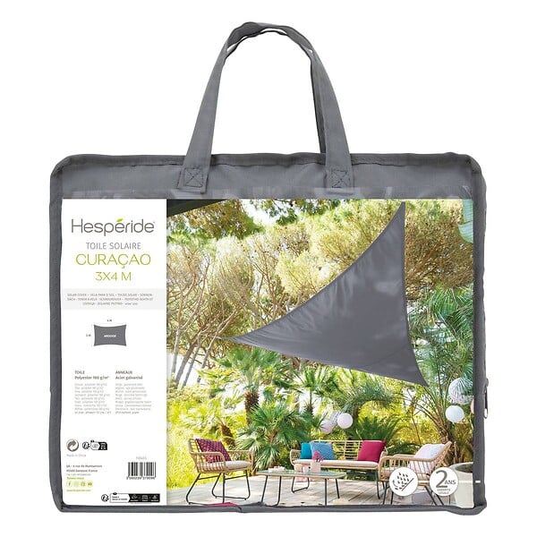 HESPERIDE - Voile d'ombrage rectangulaire 3 x 4 m - Curacao - Gris - Hespéride - large