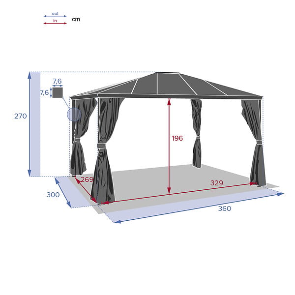 HESPERIDE - Tonnelle de jardin en aluminium Belize - 3 x 3,6 m - Hespéride - large