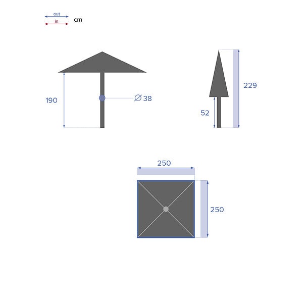 HESPERIDE - Parasol droit carré "Soya" blé 2,5x2,5m - large