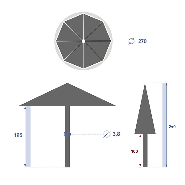HESPERIDE - Parasol droit rond "Sisko" ardoise D2,7m en aluminium traité époxy - large