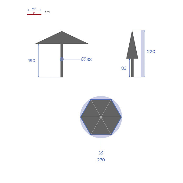 HESPERIDE - Parasol droit rond "Soya" ardoise D2,7m en acier - large