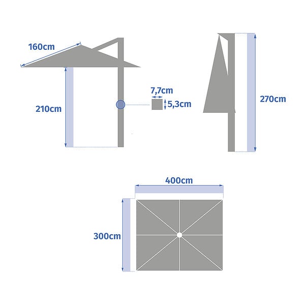 HESPERIDE - Parasol déporté rectangulaire "Équador" Ardoise 4 x 3m en aluminium et polyester - large