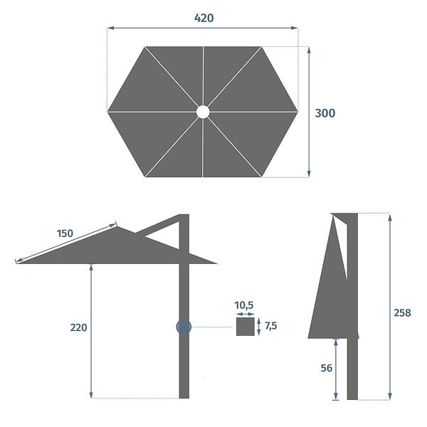 HESPERIDE - Parasol déporté "Tikeo" platine 4,2x3m - large