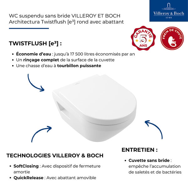VILLEROY & BOCH - Combipack WC, modèle suspendu - Architectura - Blanc- réf : 5684CL01 - VILLEROY ET BOCH - large