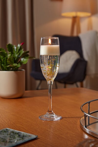 SMARTSOLAR - Bougie coupe de champagne couleur or - large