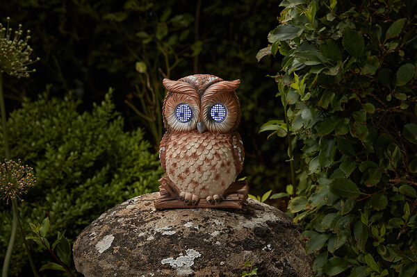 SMARTSOLAR - Hibou solaire clin d'œil en résine - H.25.5xL.18.5xP.15.5cm - large