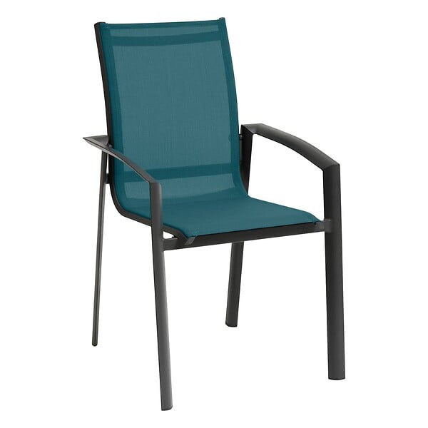 HESPERIDE - Fauteuil de jardin empilable "Axant" bleu canard & graphite en aluminium traité époxy - large