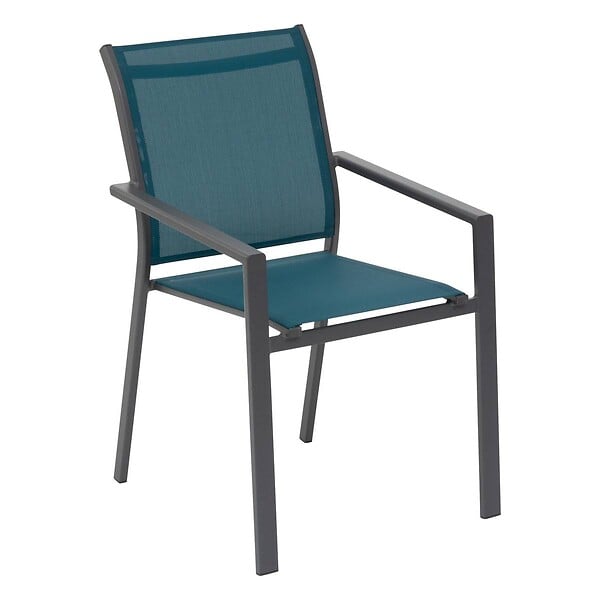 HESPERIDE - Fauteuil de jardin empilable "Essentia" bleu canard & graphite en aluminium traité epoxy - large