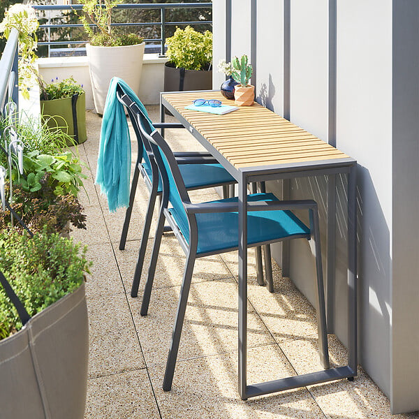 HESPERIDE - Fauteuil de jardin empilable "Essentia" bleu canard & graphite en aluminium traité epoxy - large