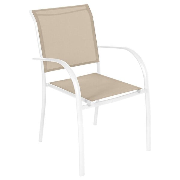 HESPERIDE - Fauteuil de jardin empilable "Piazza" lin & blanc en aluminium traité époxy - large