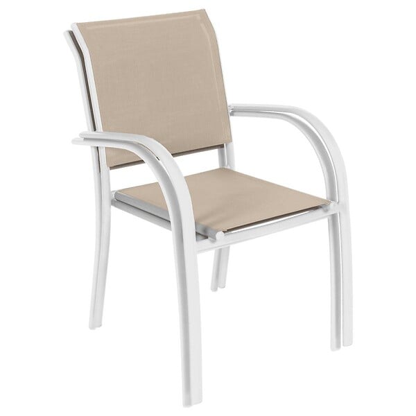 HESPERIDE - Fauteuil de jardin empilable "Piazza" lin & blanc en aluminium traité époxy - large