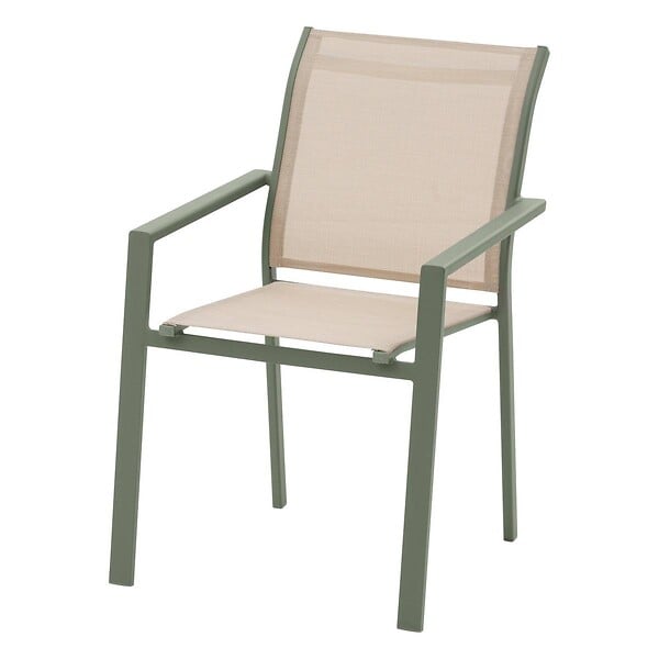 HESPERIDE - Fauteuil de jardin empilable "Essentia" lin & vert laurier aluminium et texaline - large