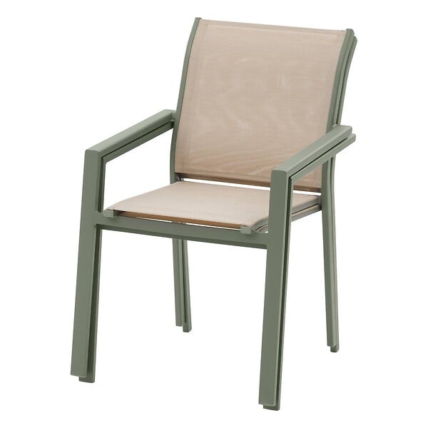 HESPERIDE - Fauteuil de jardin empilable "Essentia" lin & vert laurier aluminium et texaline - large