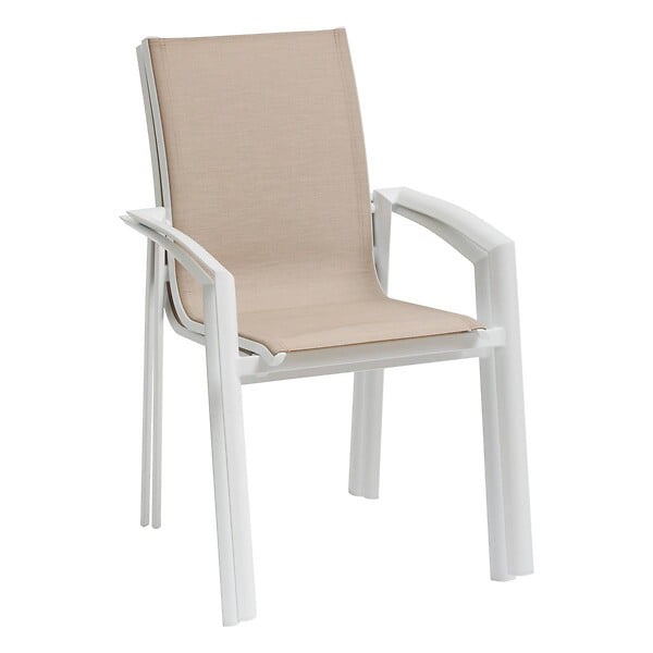 HESPERIDE - Fauteuil de jardin empilable "Axant" lin & blanc en aluminium traité époxy - large