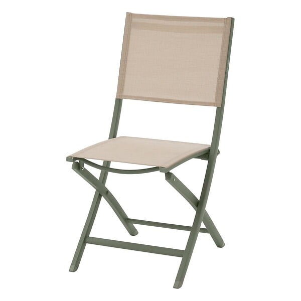 HESPERIDE - Lot de 4 chaises de jardin pliantes "Essentia" lin & vert laurier aluminium et texaline - large