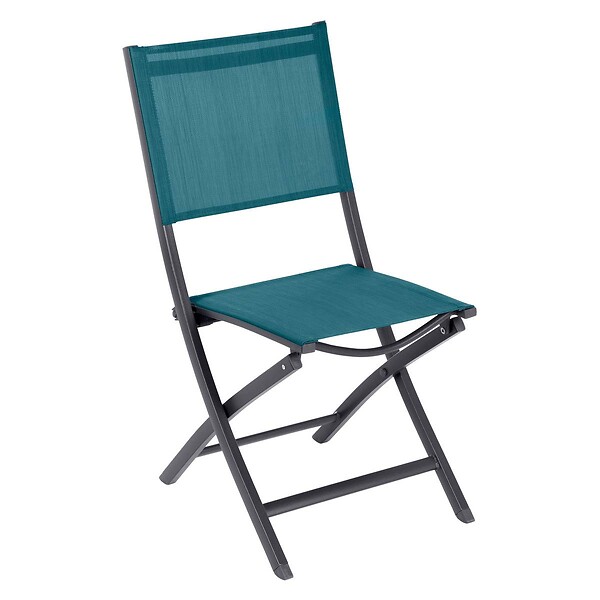 HESPERIDE - Lot de 4 chaises de jardin pliantes "Essentia" bleu canard & graphite en aluminium traité époxy - large