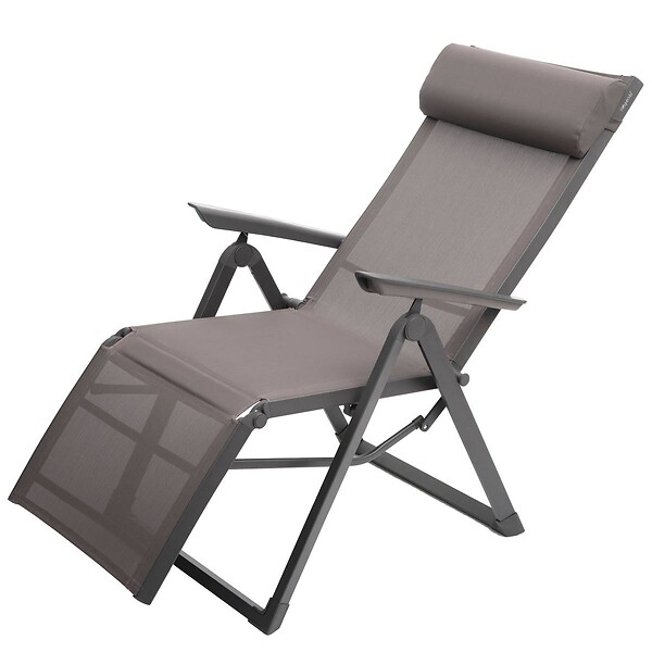 HESPERIDE - Fauteuil de jardin inclinable "Decima" noisette & praline 8 positions en aluminium traité époxy - large