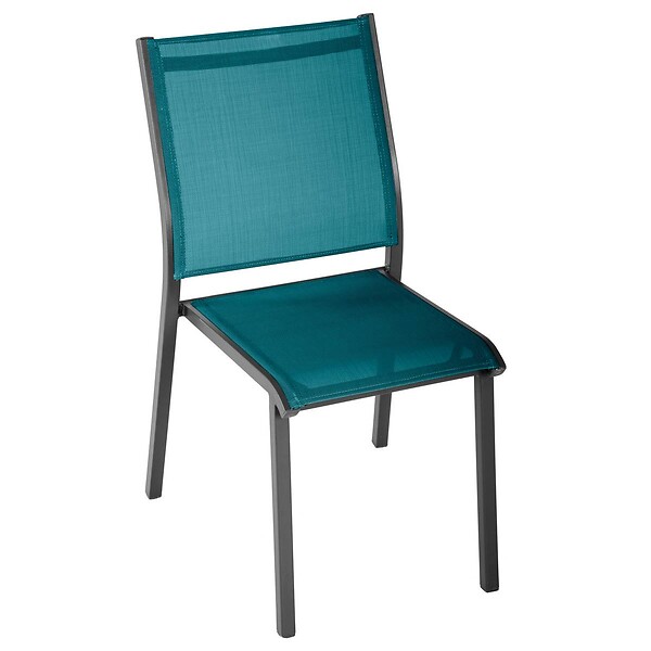 HESPERIDE - Chaise de jardin empilable "Essentia" bleu canard & graphite en aluminium traité époxy - large