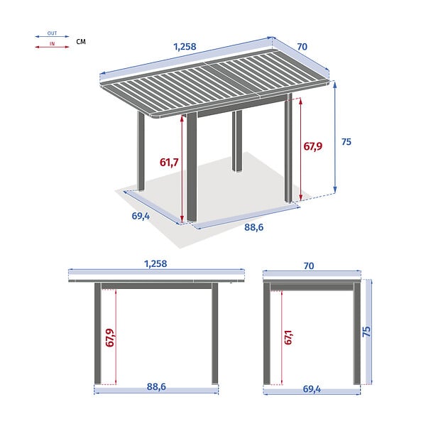 HESPERIDE - Table de jardin extensible "Folya" en aluminium lin et argile traité époxy 4 places - large