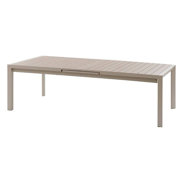 HESPERIDE - Table de jardin extensible "Évasion" effet bois lin & argile 14 places lates en aluminium - large