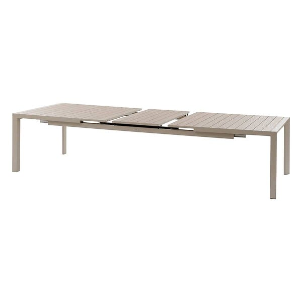 HESPERIDE - Table de jardin extensible "Évasion" effet bois lin & argile 14 places lates en aluminium - large