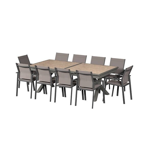 HESPERIDE - Table de jardin extensible "Axiome" effet bois honey & praline 12 places en aluminium traité époxy - large