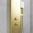 AURLANE - Colonne de douche Effet Pluie - 140x20cm - Acier inoxydable Or brossé - vignette