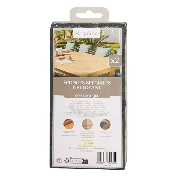 HESPERIDE - Lot de 2 éponges nettoyantes pour bois exotique - large