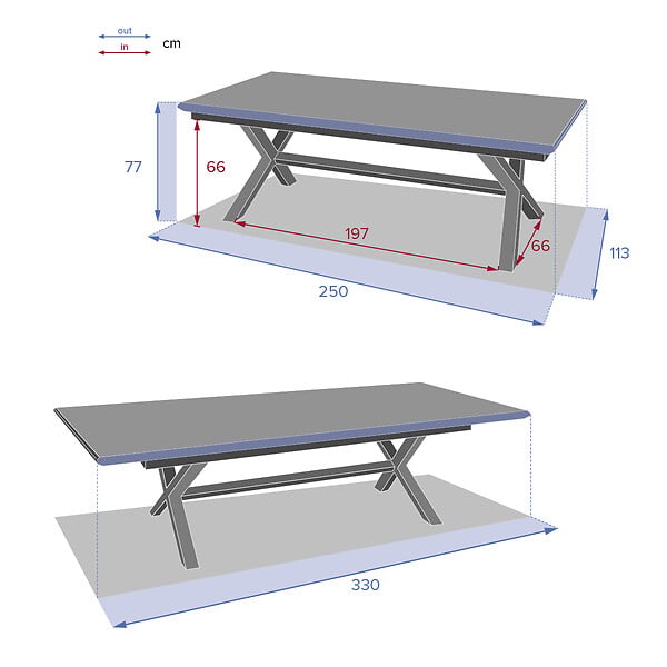 HESPERIDE - Table de jardin extensible "Axiome" en aluminium lin & argile traité époxy 12 places - large