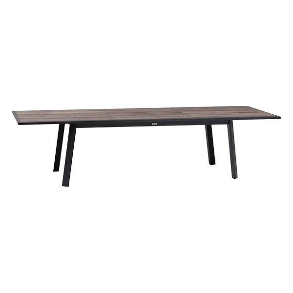 HESPERIDE - Table de jardin extensible "Pavane" graphite & pécan 12 places en aluminium traité époxy - large