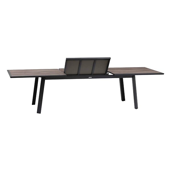 HESPERIDE - Table de jardin extensible "Pavane" graphite & pécan 12 places en aluminium traité époxy - large